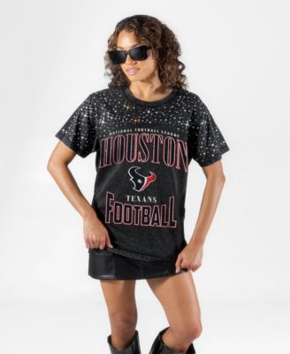 Women's Black Houston Texans In the Zone Washed Micro Rhinestone T-Shirt