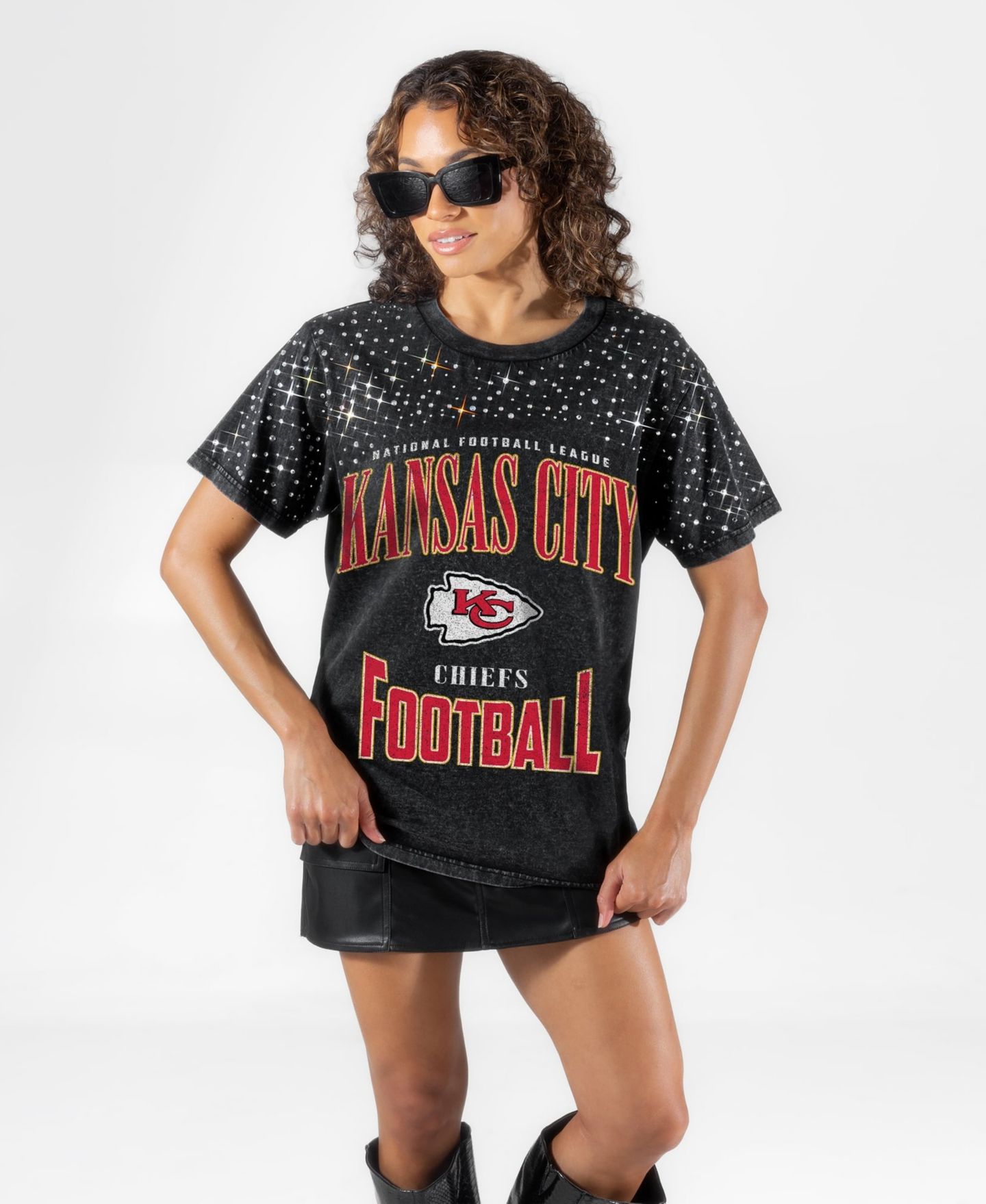 Женская футболка Gameday Couture Black Kansas City Chiefs In the Zone Washed Micro Rhinestone — фото 1