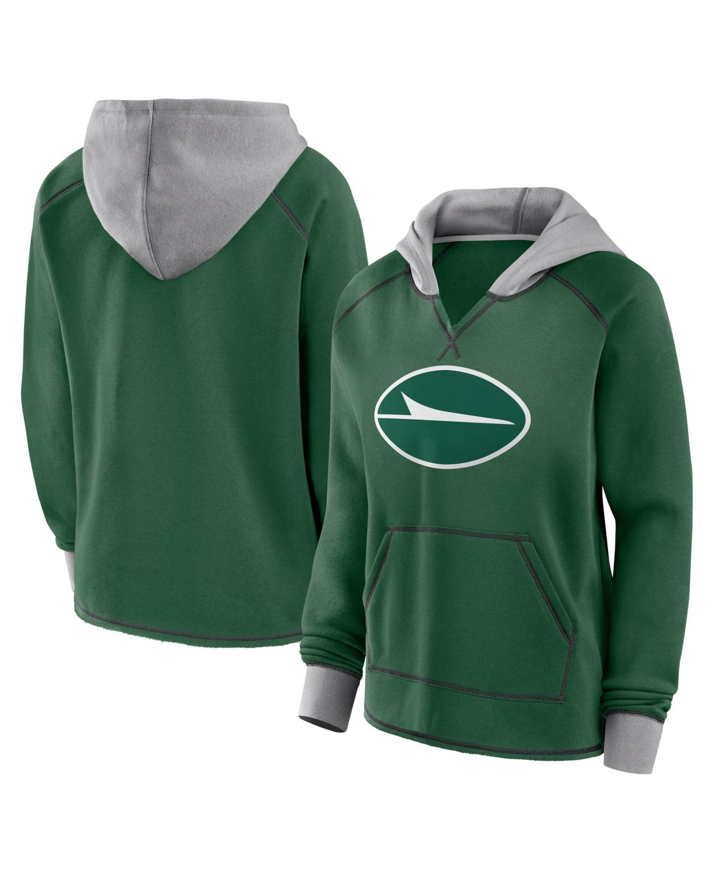 Женское худи Logo Athletic Green New York Jets Boom Fleece Pullover V-Neck — фото 1