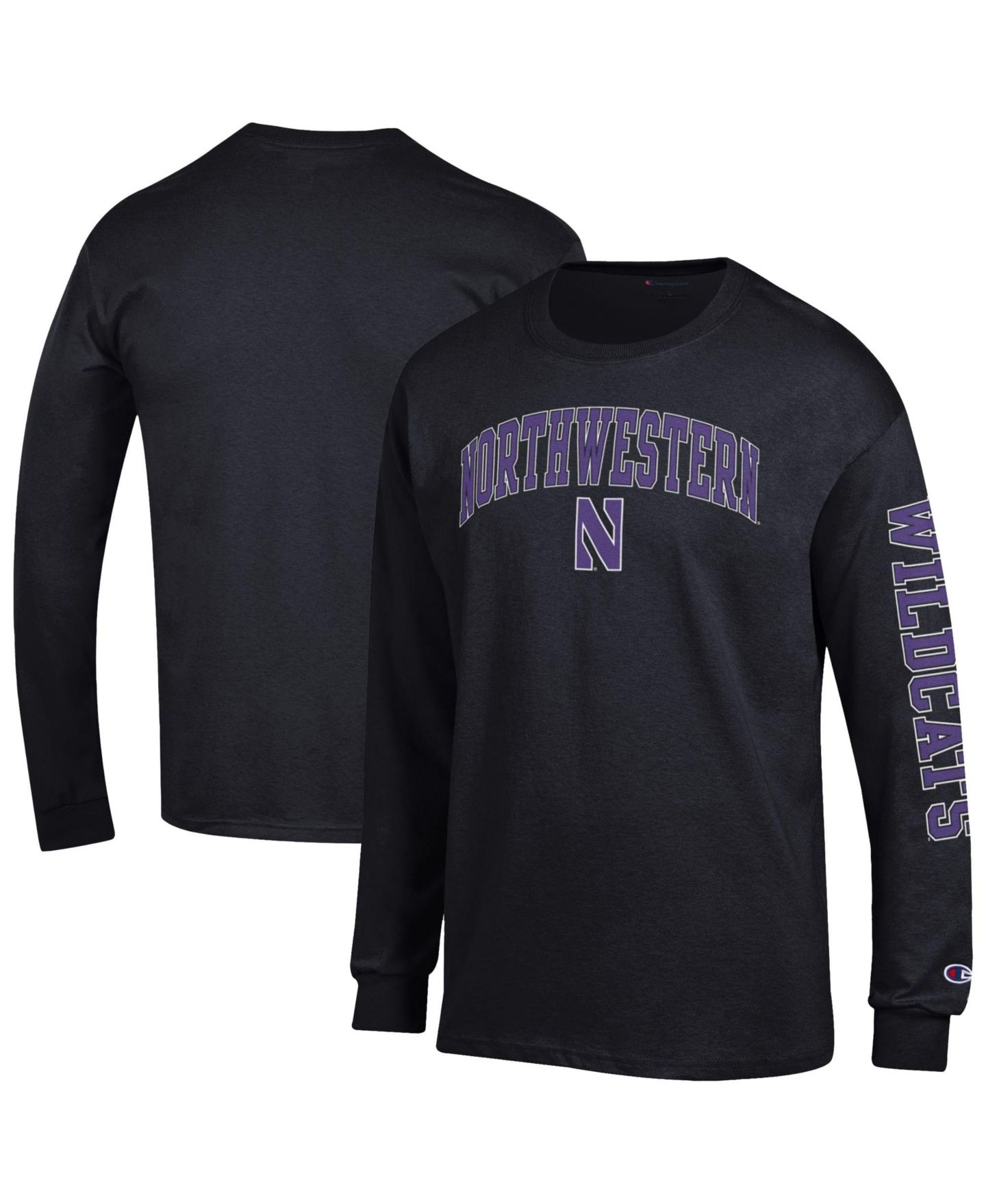 Мужская футболка Champion Black Northwestern Wildcats Arch Over Logo 2-Hit Long-Sleeve — фото 1