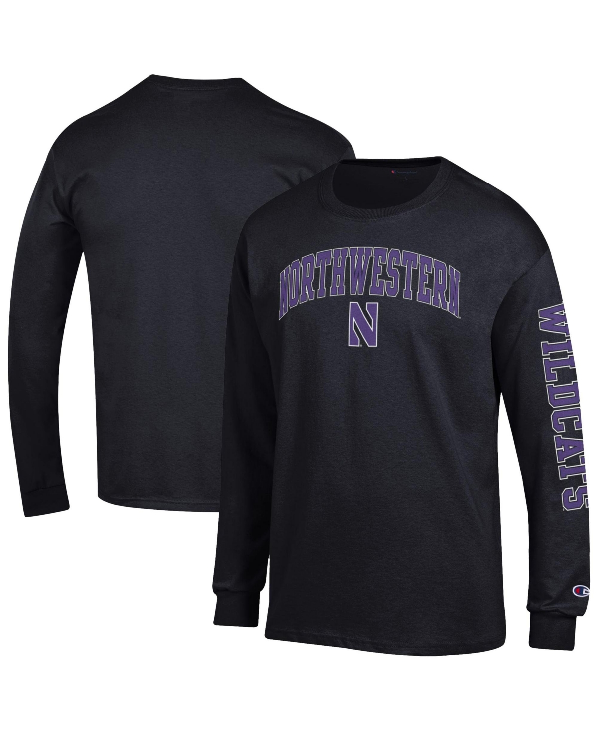 Champion Men's Black Northwestern Wildcats Arch Over Logo 2-Hit Long-Sleeve T-Shirt - Black