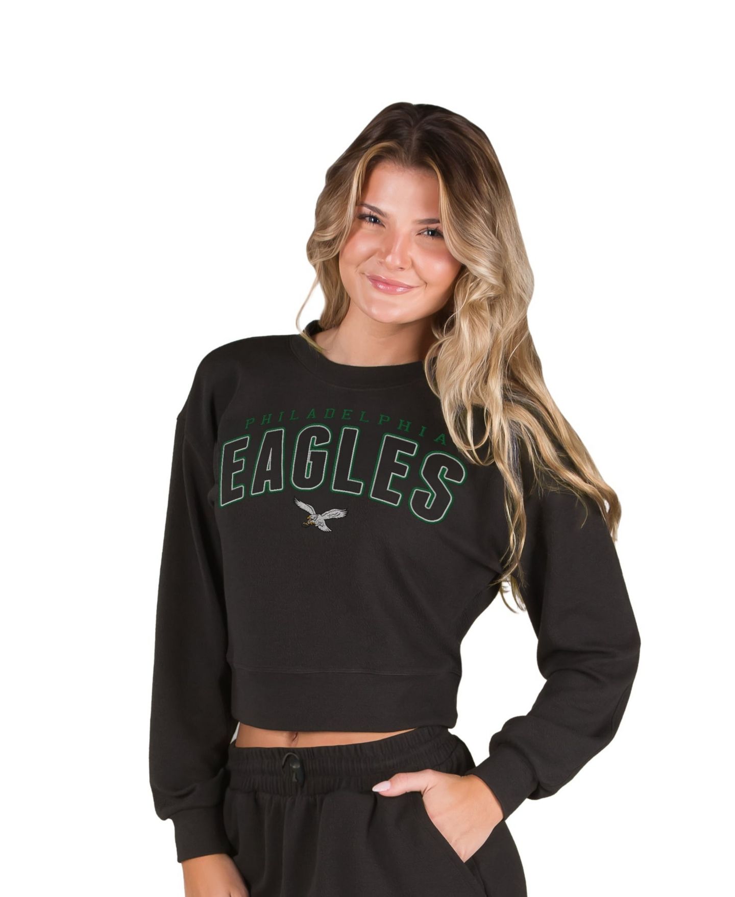 Женский топ Concepts Sport Black Philadelphia Eagles Kingston Long-Sleeve Lounge Cropped — фото 1