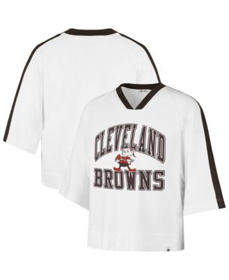 Women's White Cleveland Browns Big Overarch Drop Needle Raglan V-Neck T-Shirt