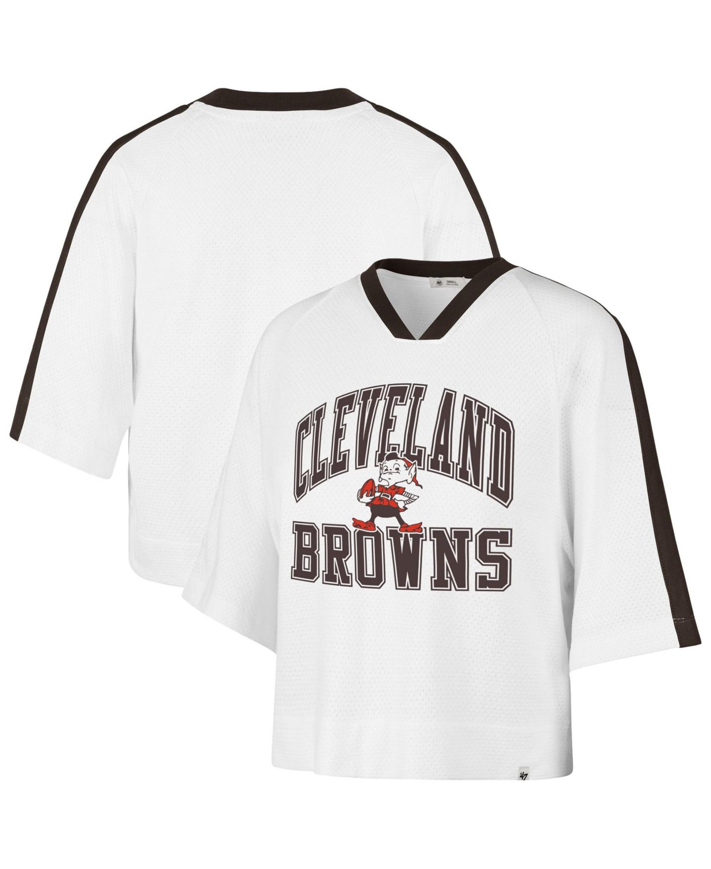 Женская футболка '47 Brand White Cleveland Browns Big Overarch Drop Needle Raglan V-Neck — фото 1