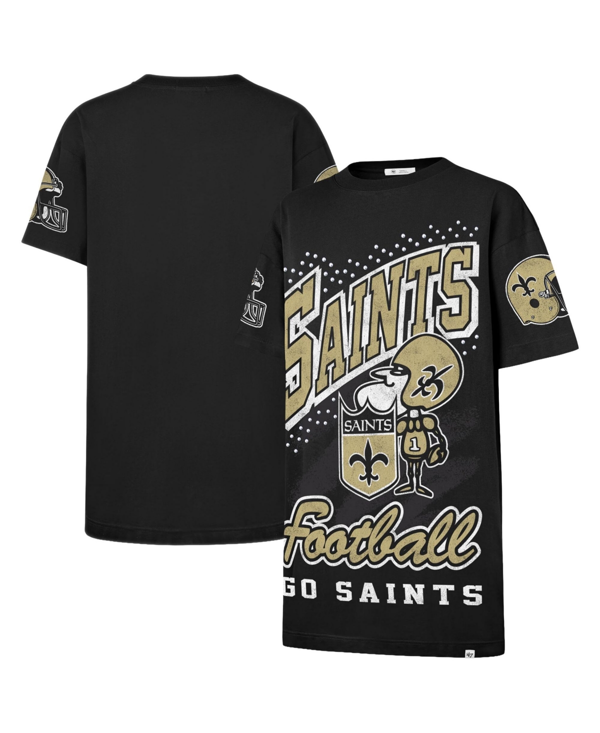 '47 Brand Women's Black New Orleans Saints Oversized Gemstone Swash T-Shirt Dress - Black