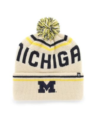 Men's and Women's Cream Michigan Wolverines Quattrle Waffle Cuffed Knit Pom Hat