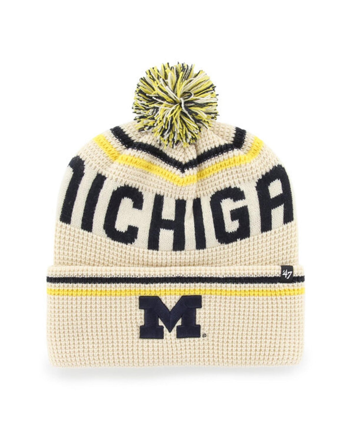 Головной убор '47 Brand Cream Michigan Wolverines Quattrle Waffle Cuffed Knit Pom Hat — фото 1