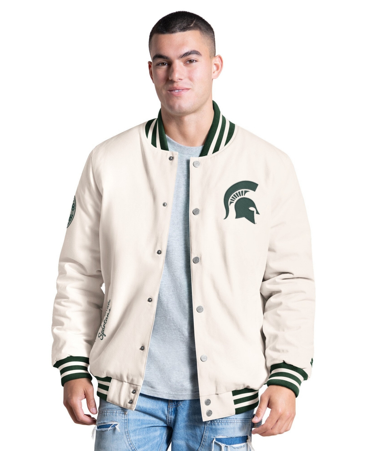 Starter Men's White Michigan State Spartans Spectator Varsity Full Snap Jacket - White
