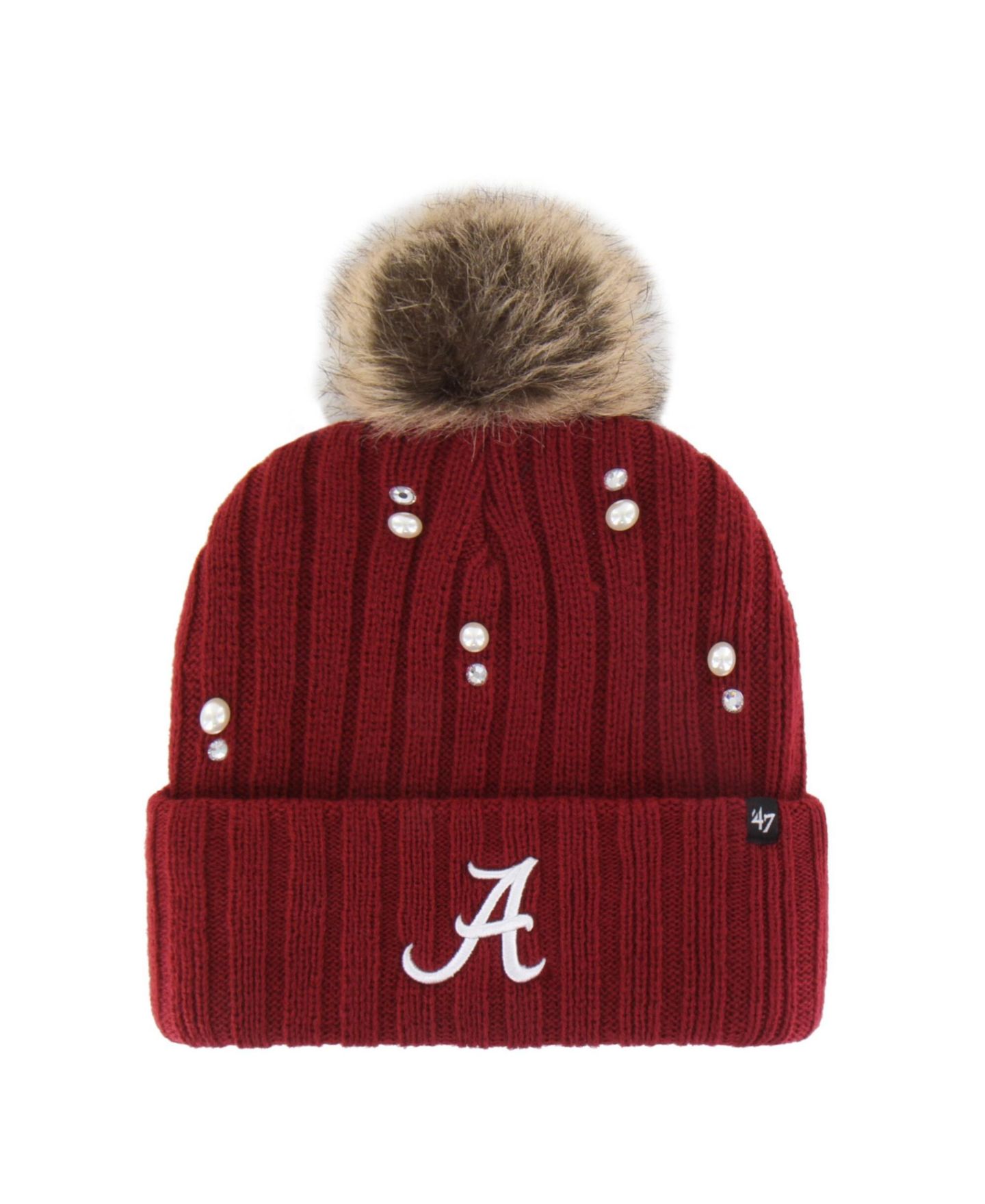 Женский головной убор '47 Brand Crimson Alabama Crimson Tide Imitation Pearl Faux Fur Knit Pom Hat — фото 1