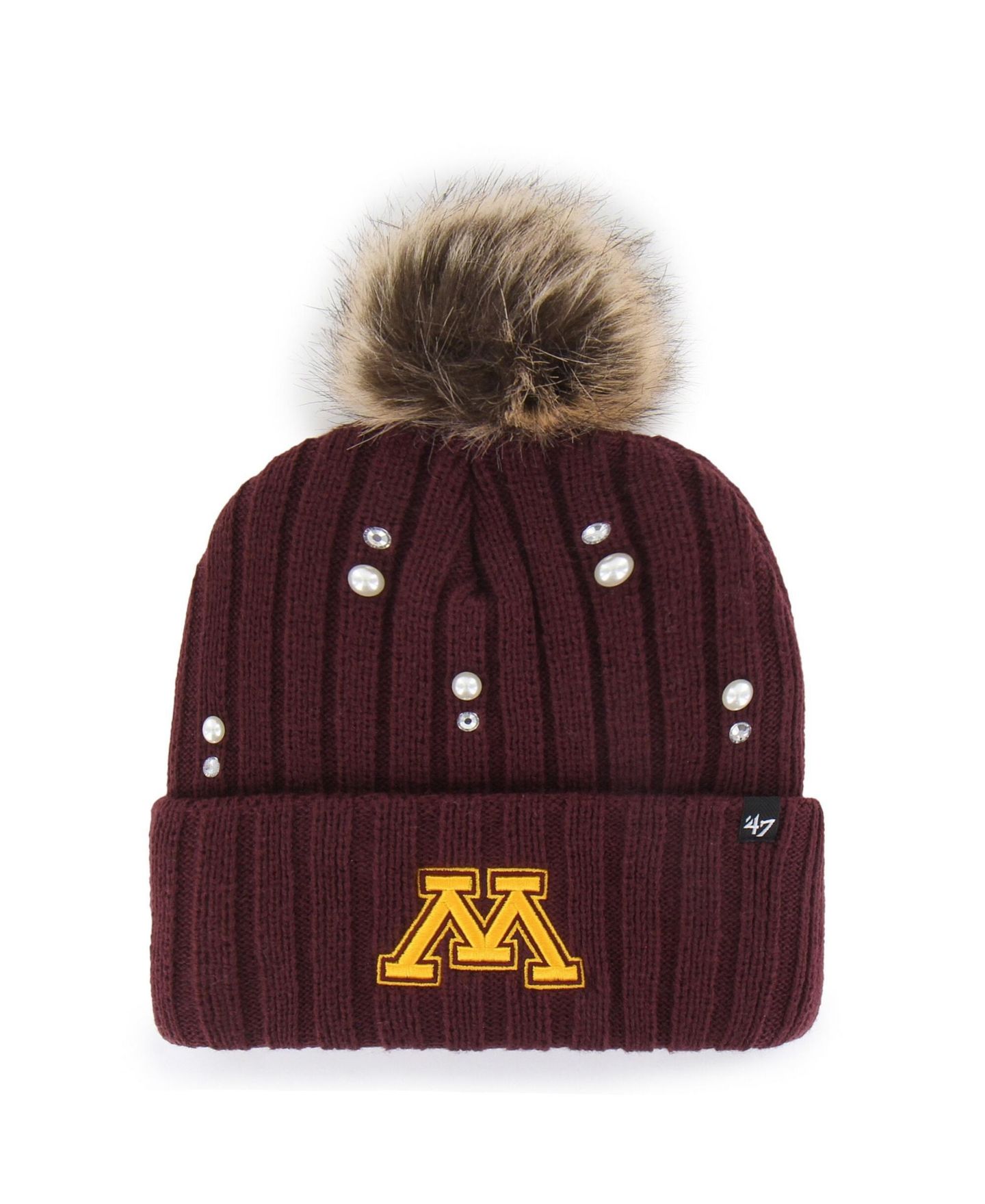 Женский головной убор '47 Brand Maroon Minnesota Golden Gophers Imitation Pearl Faux Fur Knit Pom Hat — фото 1