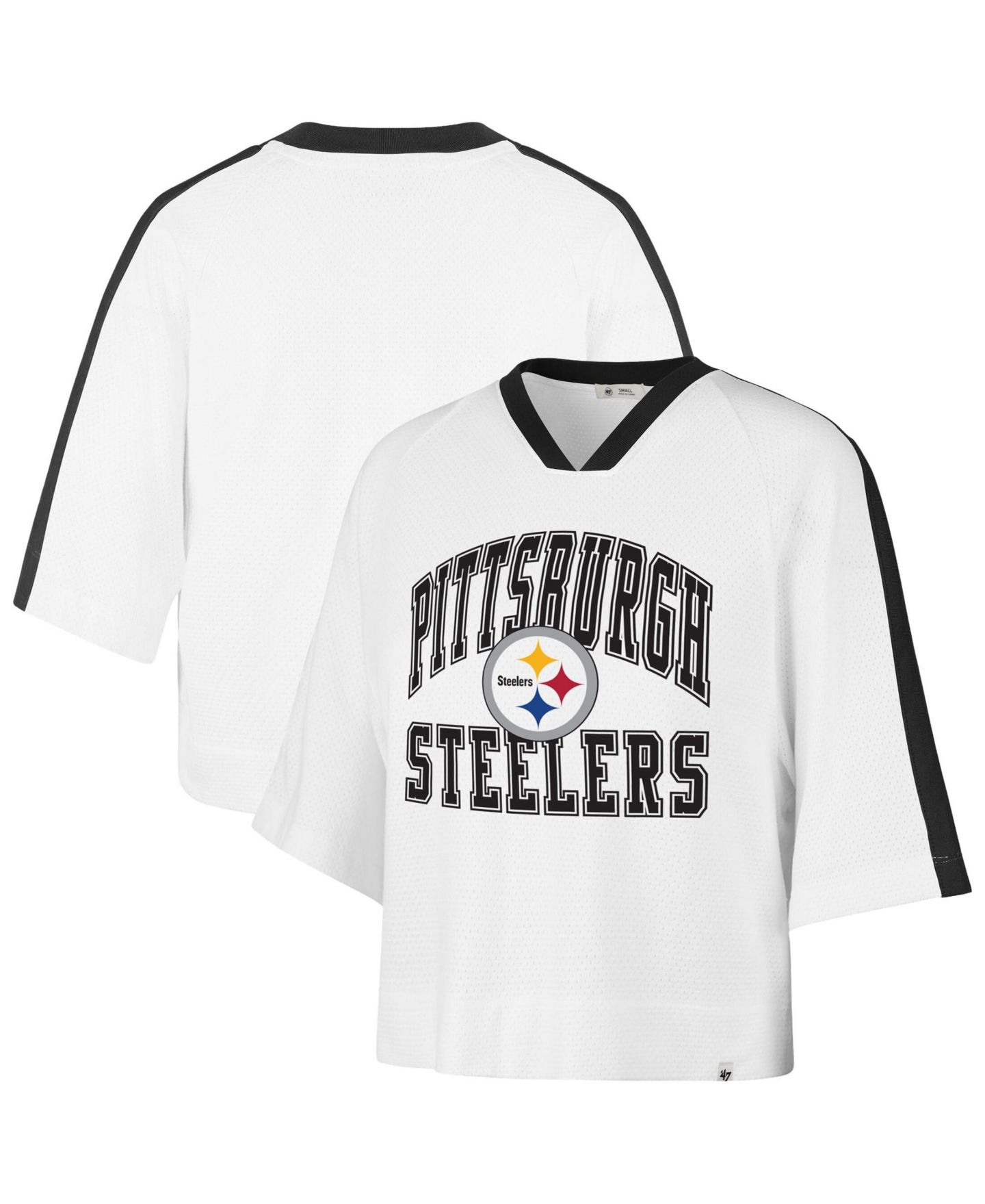 Женская футболка '47 Brand White Pittsburgh Steelers Big Overarch Drop Needle Raglan V-Neck — фото 1