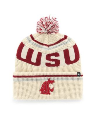 Men's and Women's Cream Washington State Cougars Quattrle Waffle Cuffed Knit Pom Hat