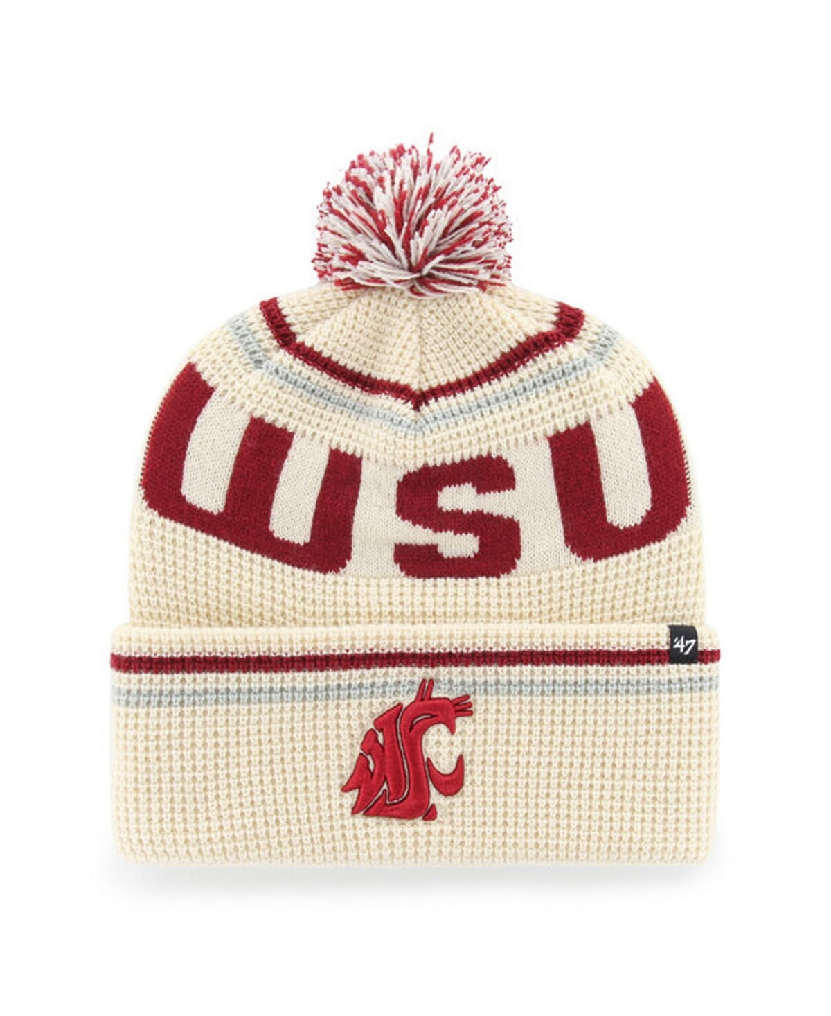 '47 Brand Men's and Women's Cream Washington State Cougars Quattrle Waffle Cuffed Knit Pom Hat - Cream