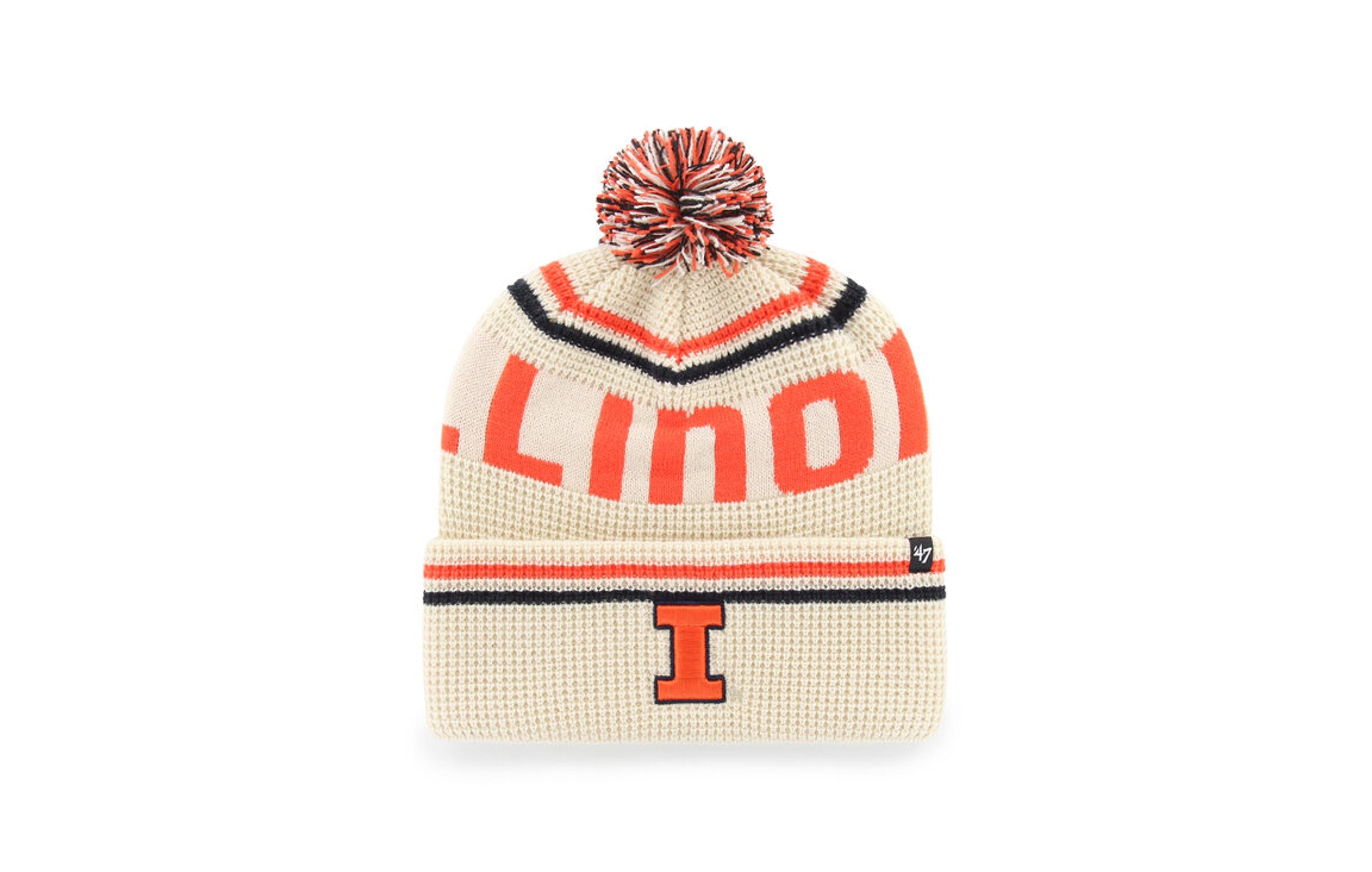 '47 Brand Men's and Women's Cream Illinois Fighting Illini Quattrle Waffle Cuffed Knit Pom Hat