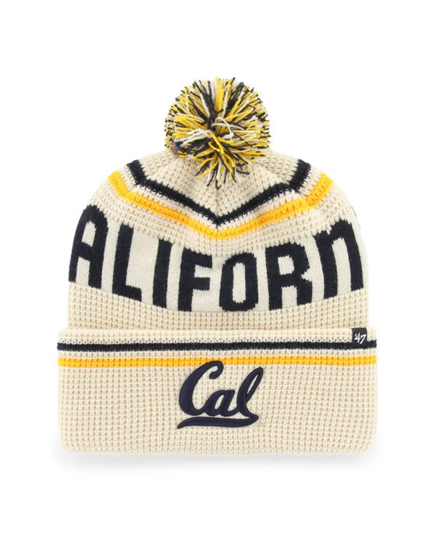Головной убор '47 Brand Cream Cal Bears Quattrle Waffle Cuffed Knit Pom Hat — фото 1