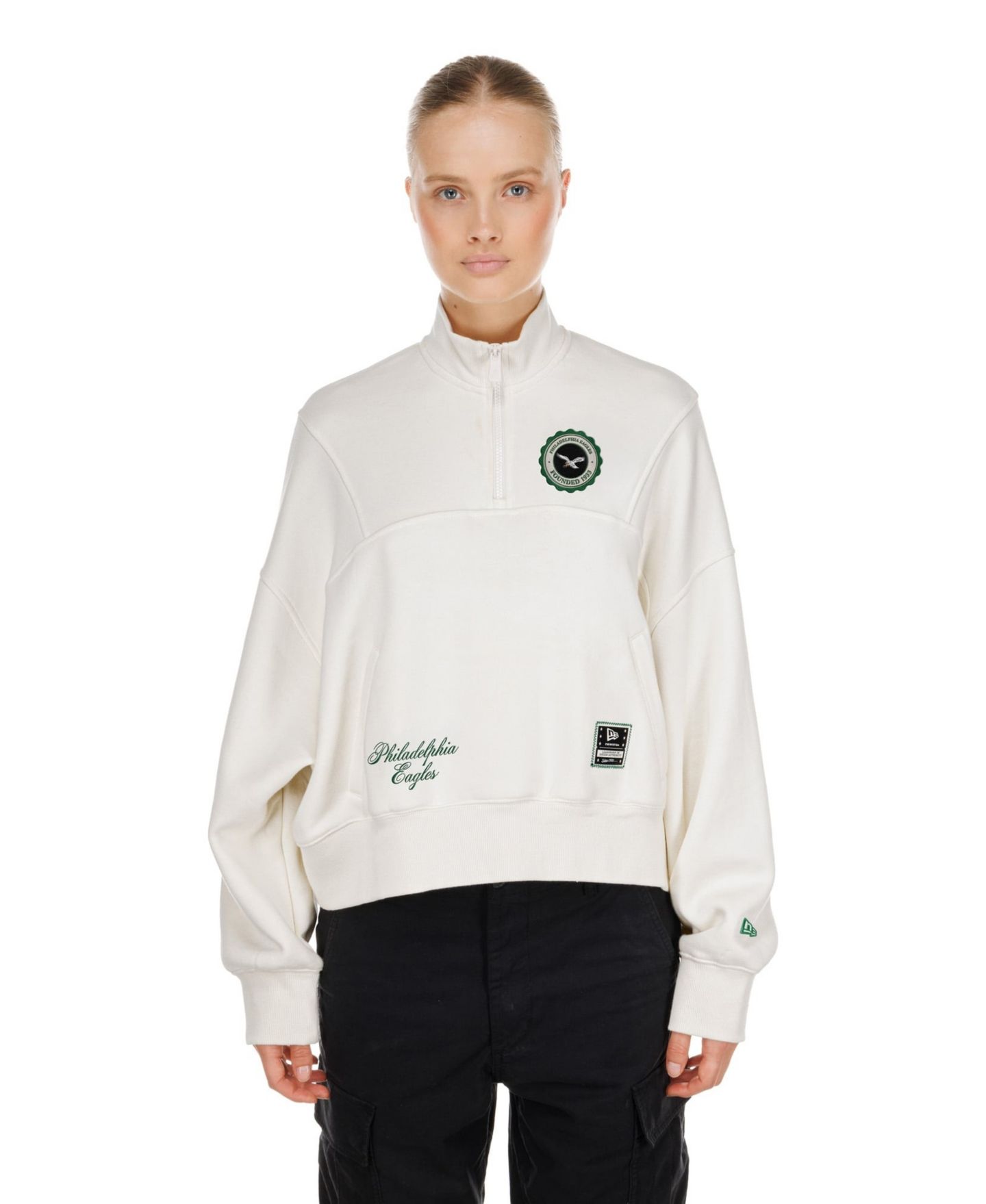 Женский свитер New Era Cream Philadelphia Eagles Academic Quarter-Zip Pullover — фото 1