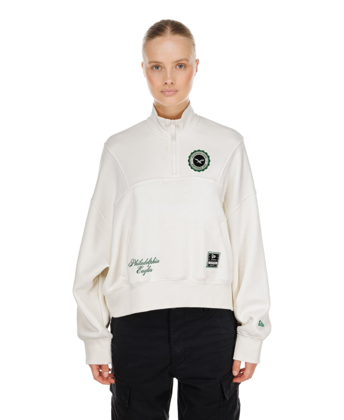 New Era Women's Cream Philadelphia Eagles Academic Quarter-Zip Pullover - Cream