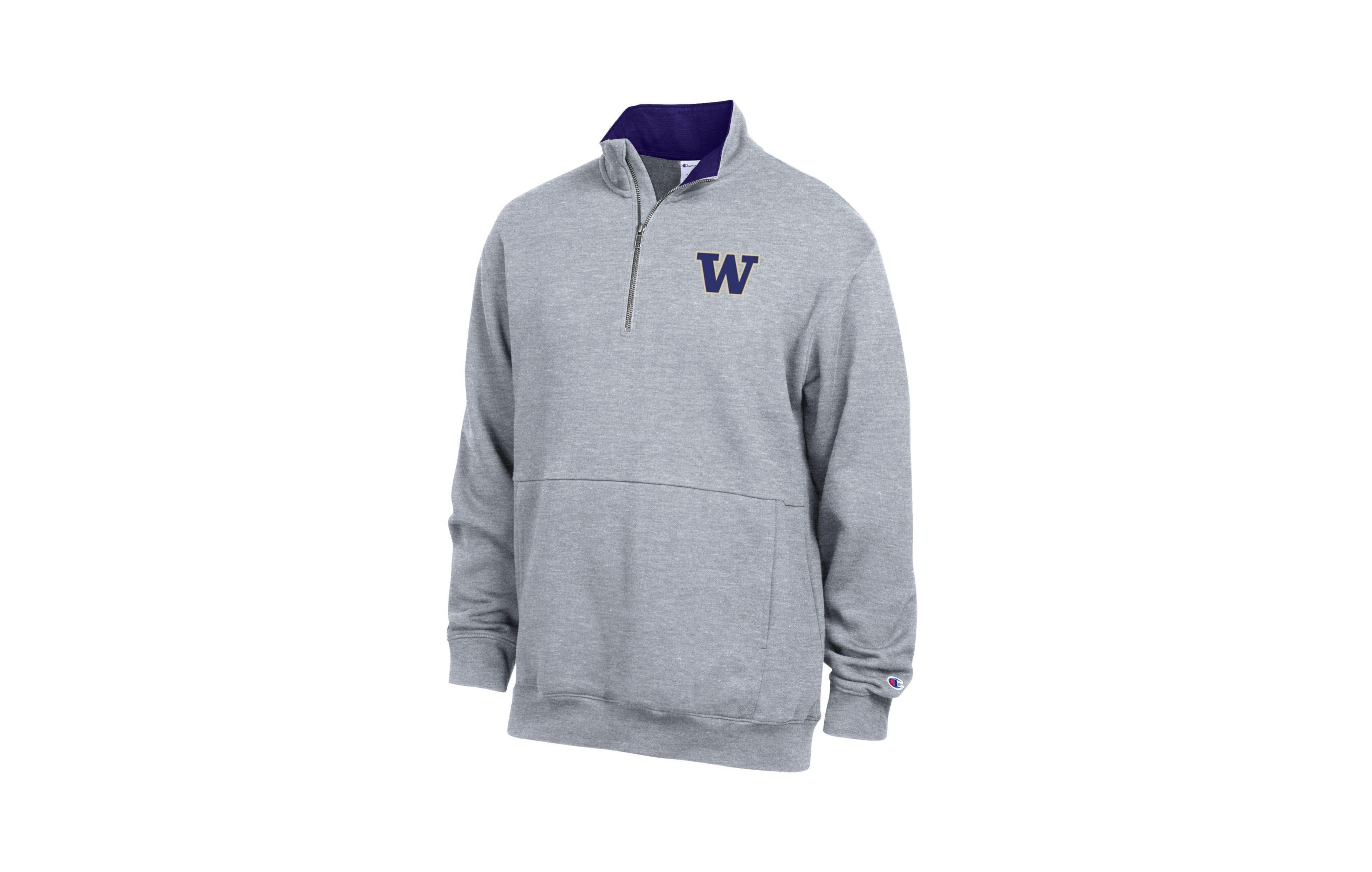 Champion Men's Heather Gray Washington Huskies Fleece Quarter-Zip Pullover