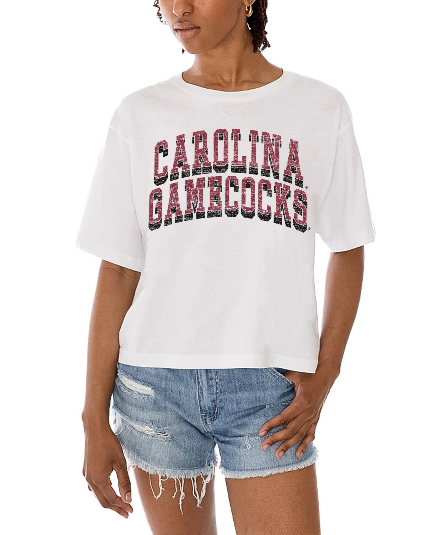 Женская футболка Gameday Couture White South Carolina Gamecocks Claim To Fame Boxy Cropped — фото 2