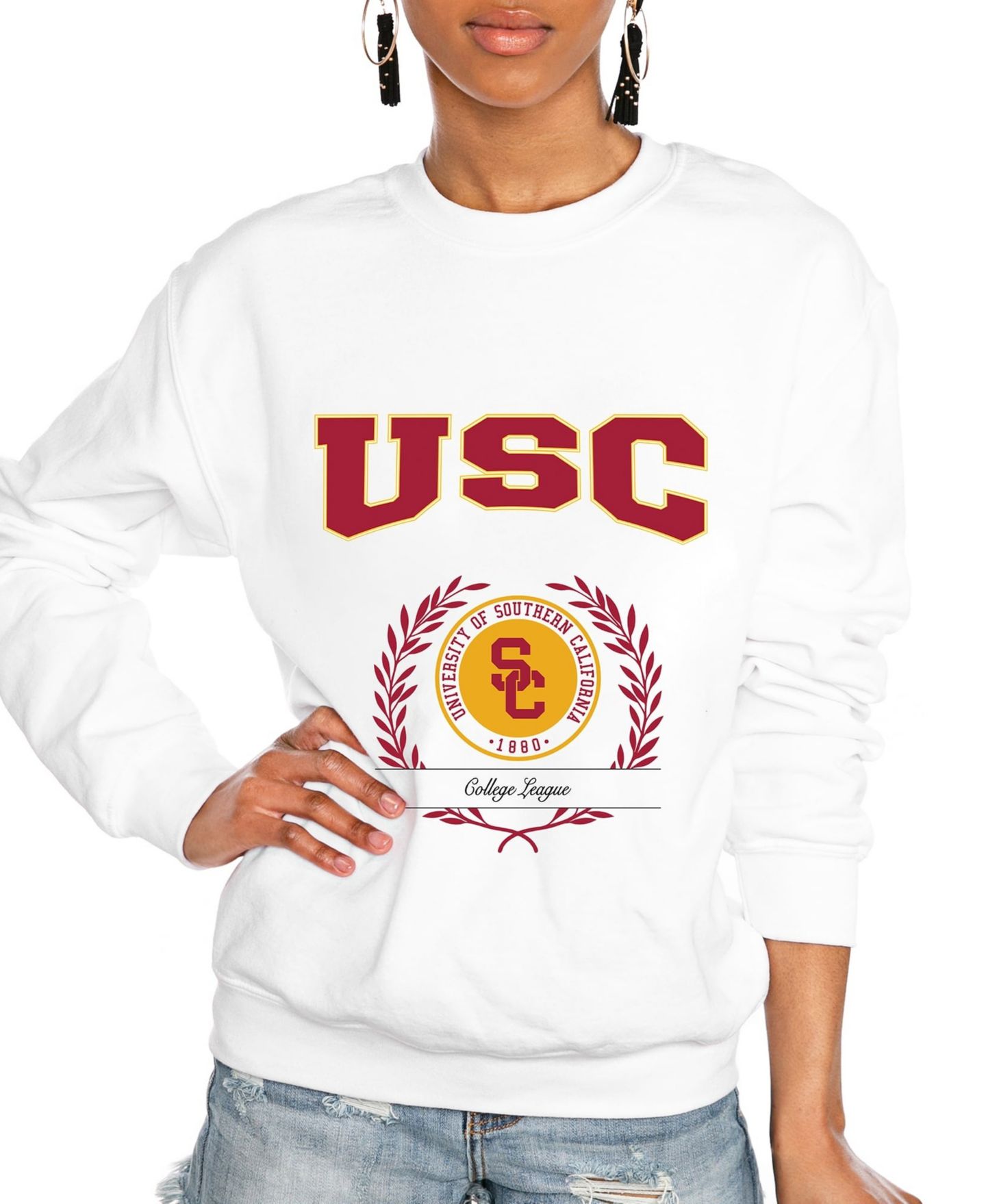 Женская толстовка Gameday Couture White USC Trojans It's a Vibe Classic Fleece Crewneck Pullover — фото 1