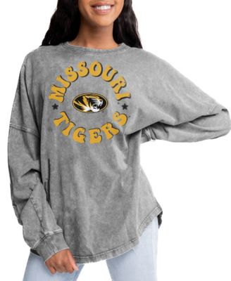 Women's Gray Missouri Tigers Playing Around Faded Wash Oversized Long-Sleeve T-Shirt