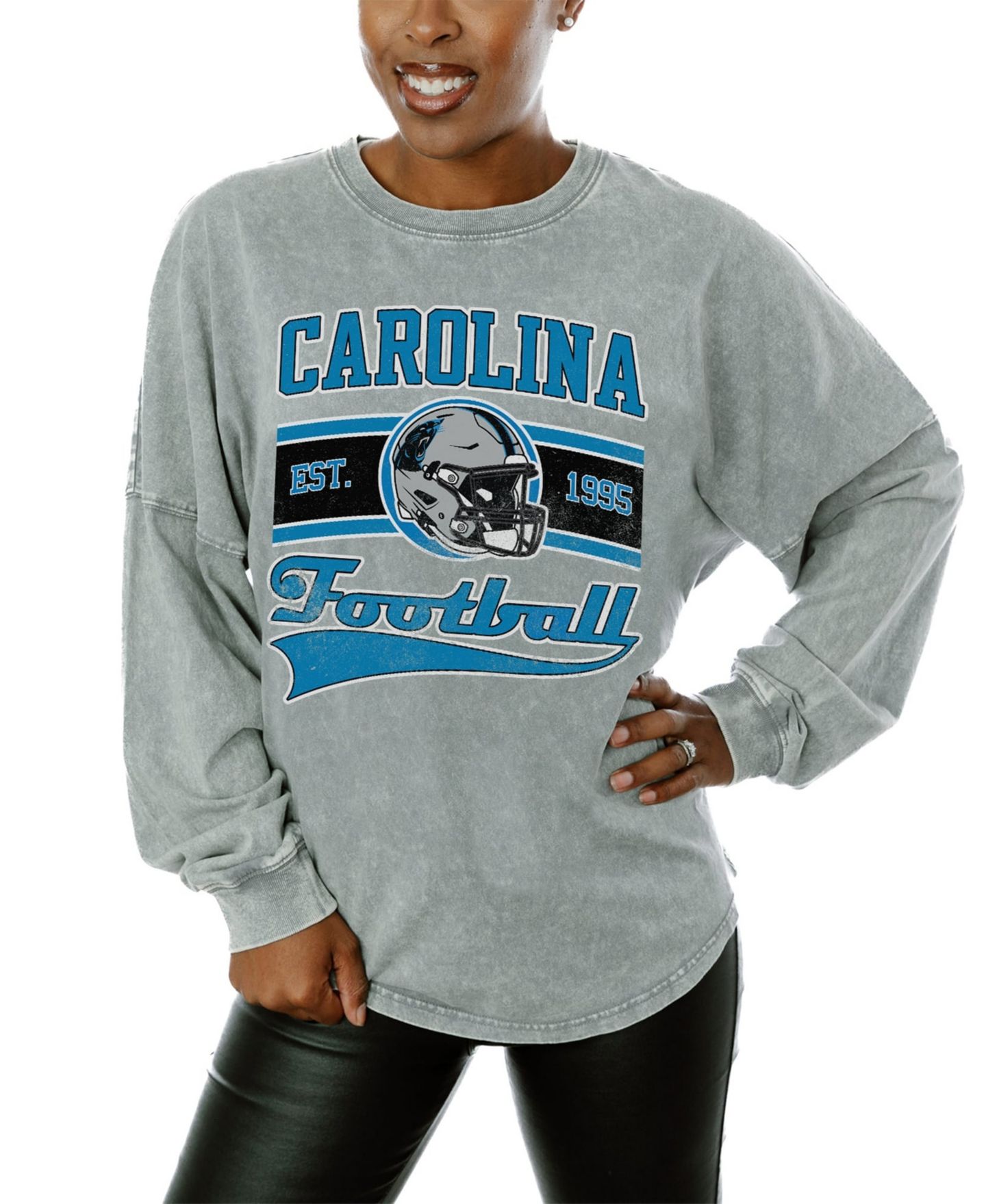Женская футболка Gameday Couture Gray Carolina Panthers Snow Wash Oversized Long-Sleeve — фото 1