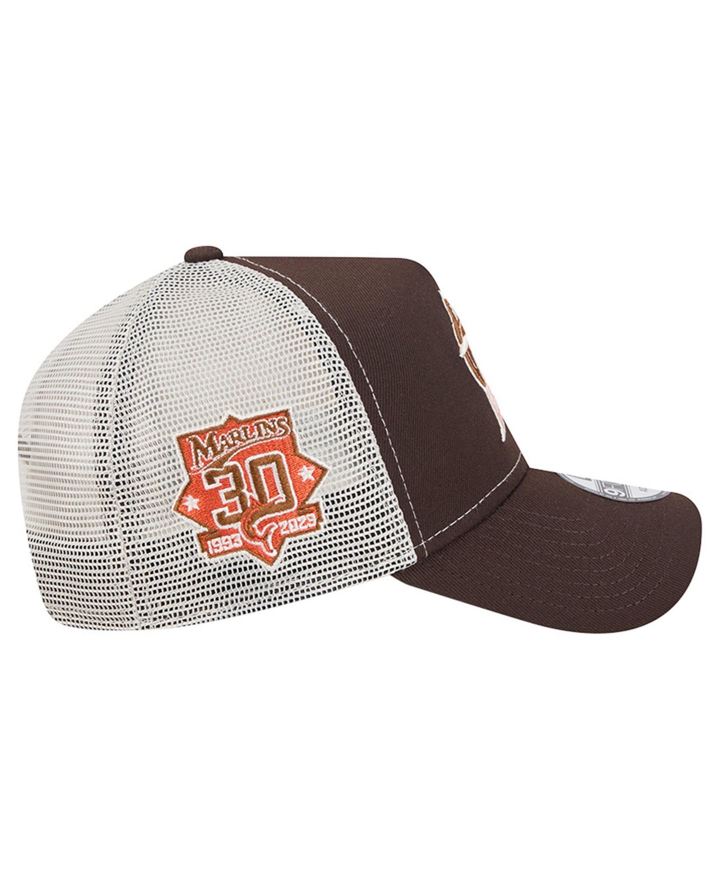 Мужская кепка New Era Brown Miami Marlins Pumpkin Spice 9FORTY A-Frame Adjustable Trucker Hat — фото 5