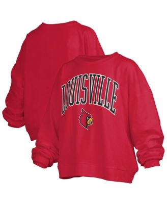 Women's Red Louisville Cardinals Oversized Janise Arch Over Logo Fleece Sweatshirt