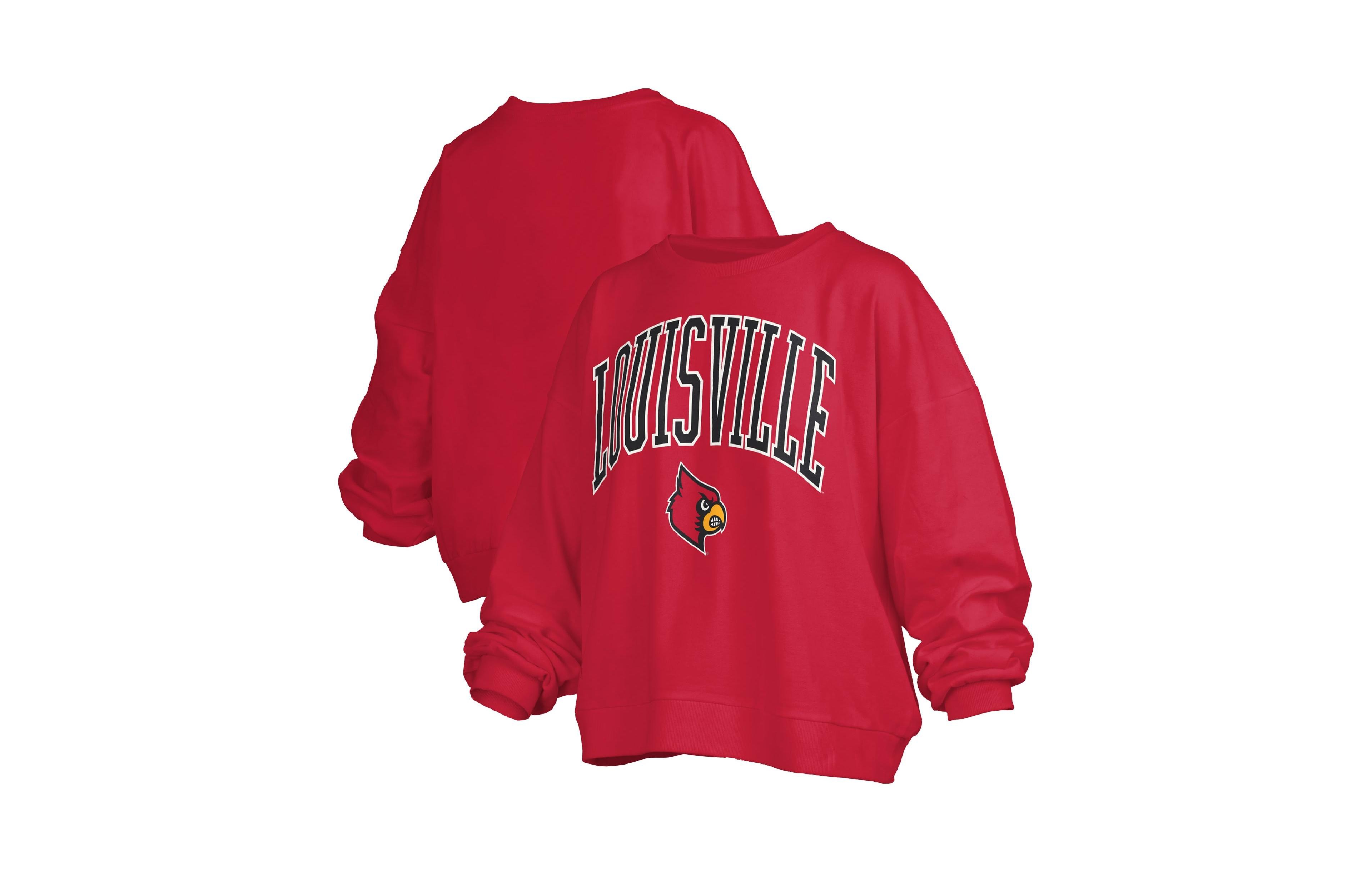 Pressbox Women's Red Louisville Cardinals Oversized Janise Arch Over Logo Fleece Sweatshirt