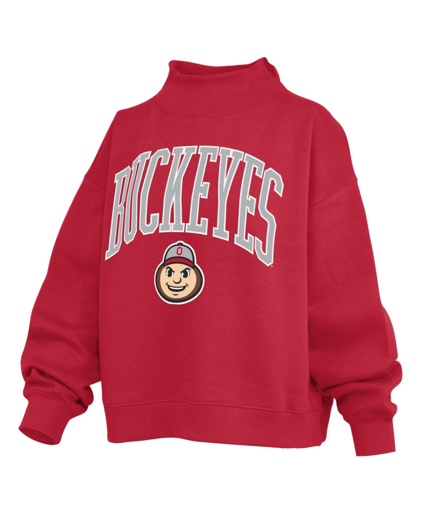 Женская толстовка Pressbox Scarlet Ohio State Buckeyes Oversized Slogan Fleece Mock Neck — фото 2