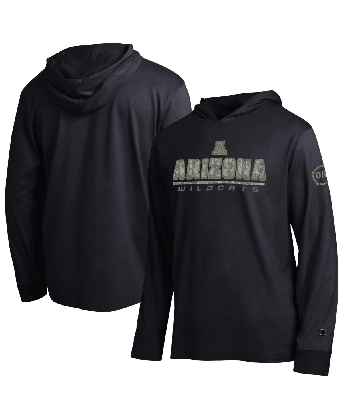 Champion Men's Black Arizona Wildcats Operation Hat Trick Camo Script Hooded Long-Sleeve T-Shirt - Black
