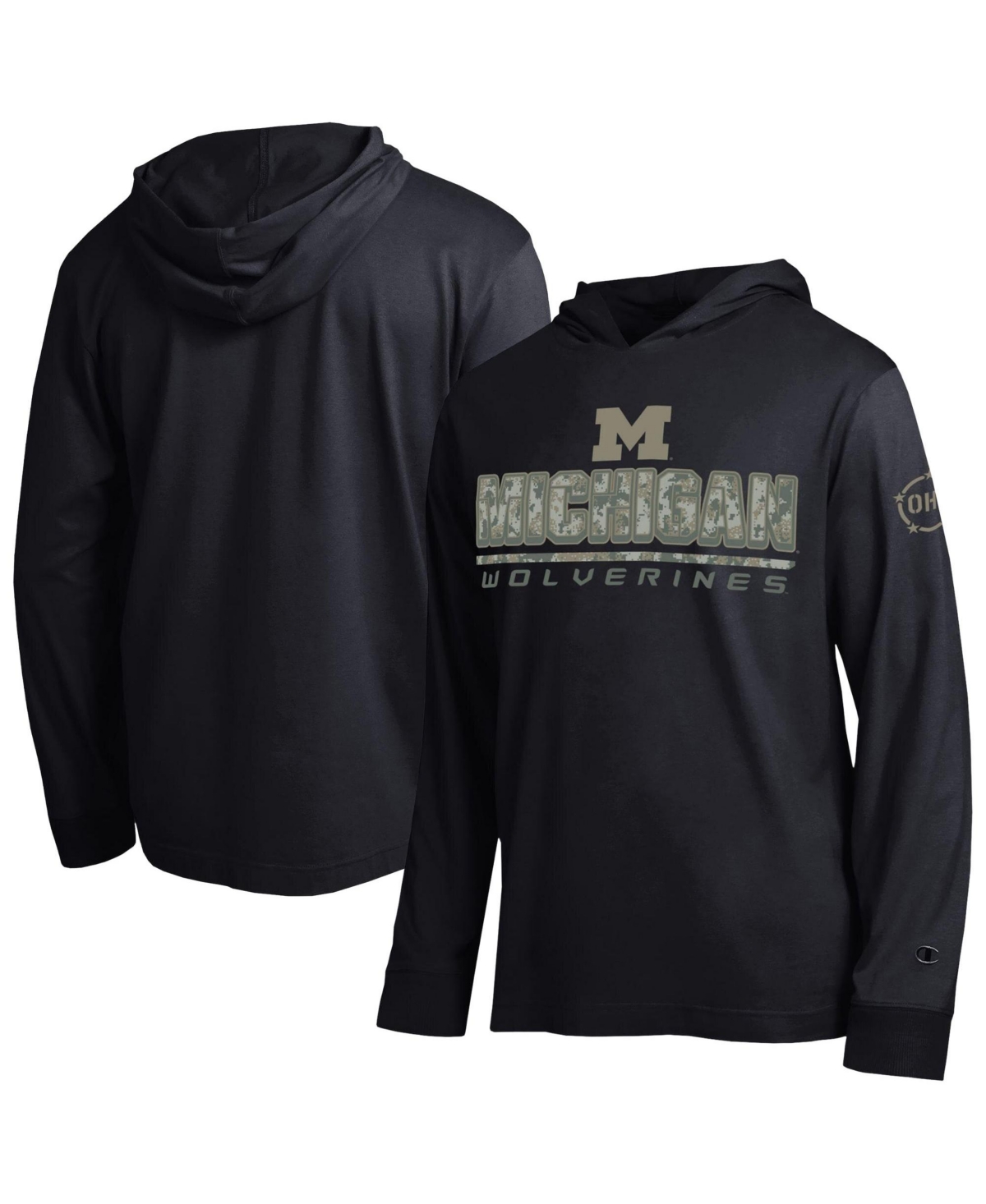 Champion Men's Black Michigan Wolverines Operation Hat Trick Camo Script Hooded Long-Sleeve T-Shirt - Black