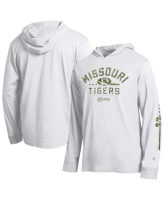 Men's White Missouri Tigers Operation Hat Trick Sleeve Line Hooded Long-Sleeve T-Shirt