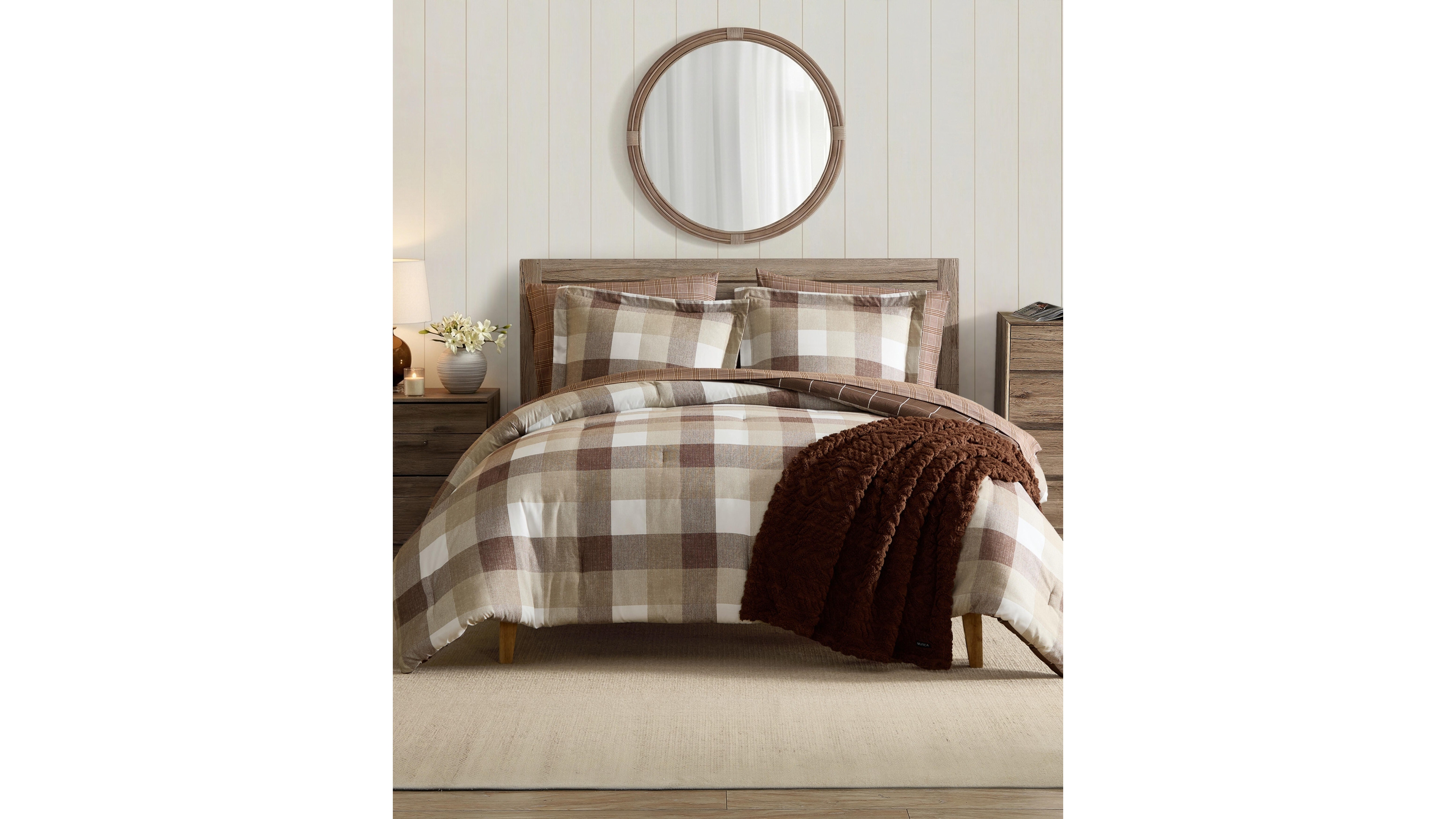 Nautica Peyton Plaid Microfiber 3-Piece Comforter Set, Full/Queen