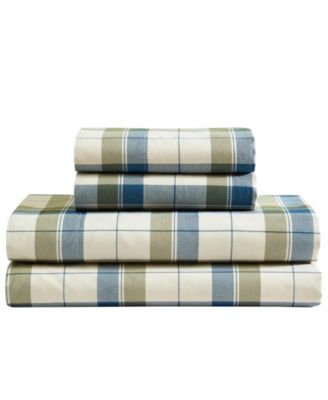 Vintage Trunk Plaid Printed Microfiber 4-Piece Sheet Set, Queen