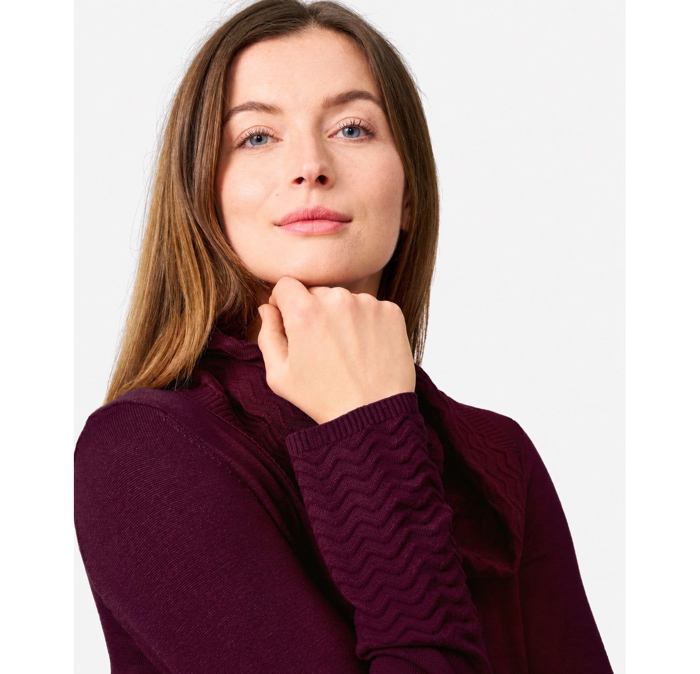 Женский свитер Melissa Paige Petite Chevron-Trimmed Cowl-Neck, цвет: Каберне красный — фото 4