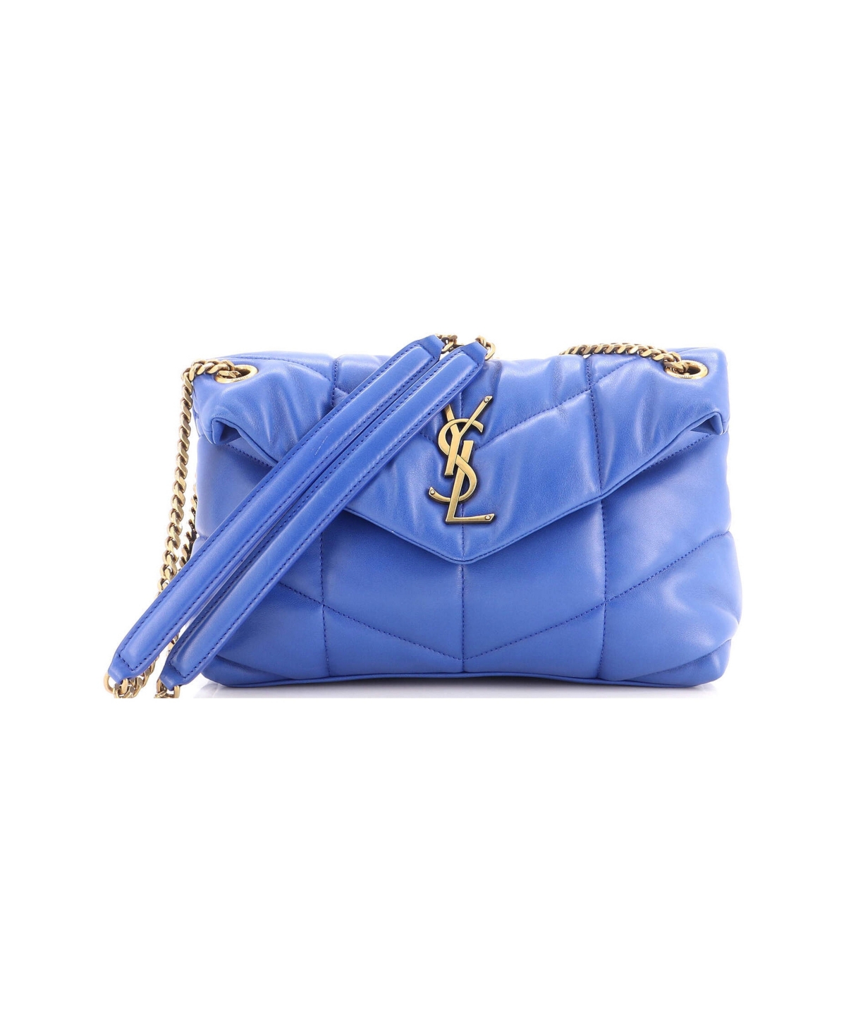 Pre-Owned Saint Laurent Small Loulou Puffer Shoulder Bag Quilted Leather - Blue