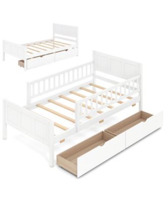 Twin Size Bed Frame with Storage Drawers and Detachable Guardrails Headboard