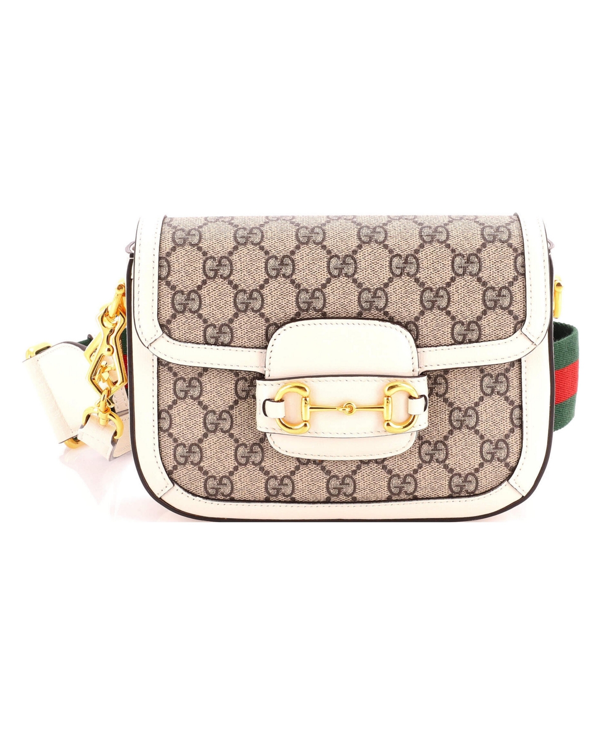 Pre-Owned Gucci Mini Horsebit 1955 Shoulder Bag Gg Coated Canvas with Leather - White