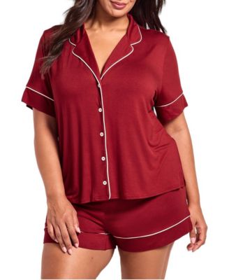 Plus Size Jane Jersey-Knit Short-Sleeve Button-Down Top and Shorts, 2-Piece Set