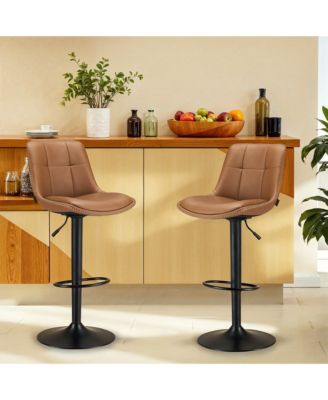 Bar Stools, Set of 2, 360degree Swivel PU Leather Chairs