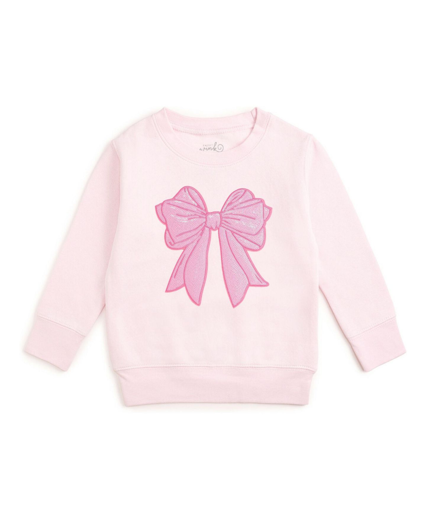Толстовка Sweet Wink Sequin Bow Patch Crewneck Long-Sleeve для девочек-малышей, цвет: Розовый — фото 1