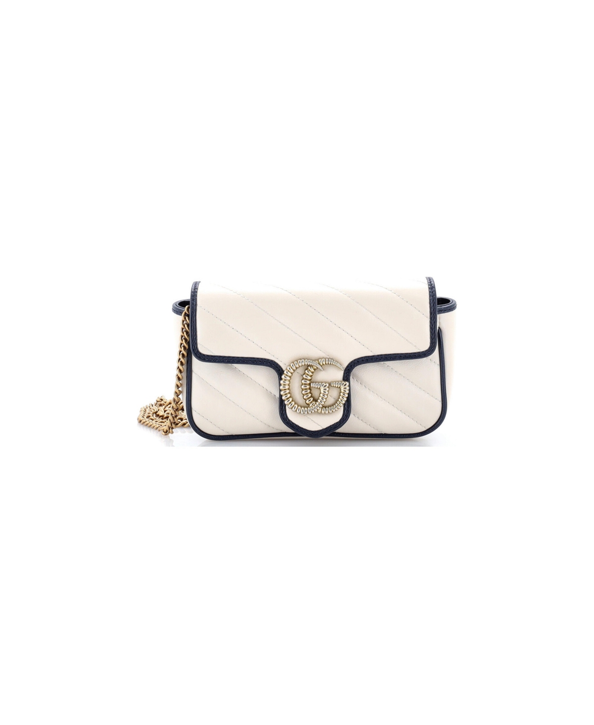 Pre-Owned Gucci Super Mini Gg Marmont Flap Bag Diagonal Quilted Leather - White