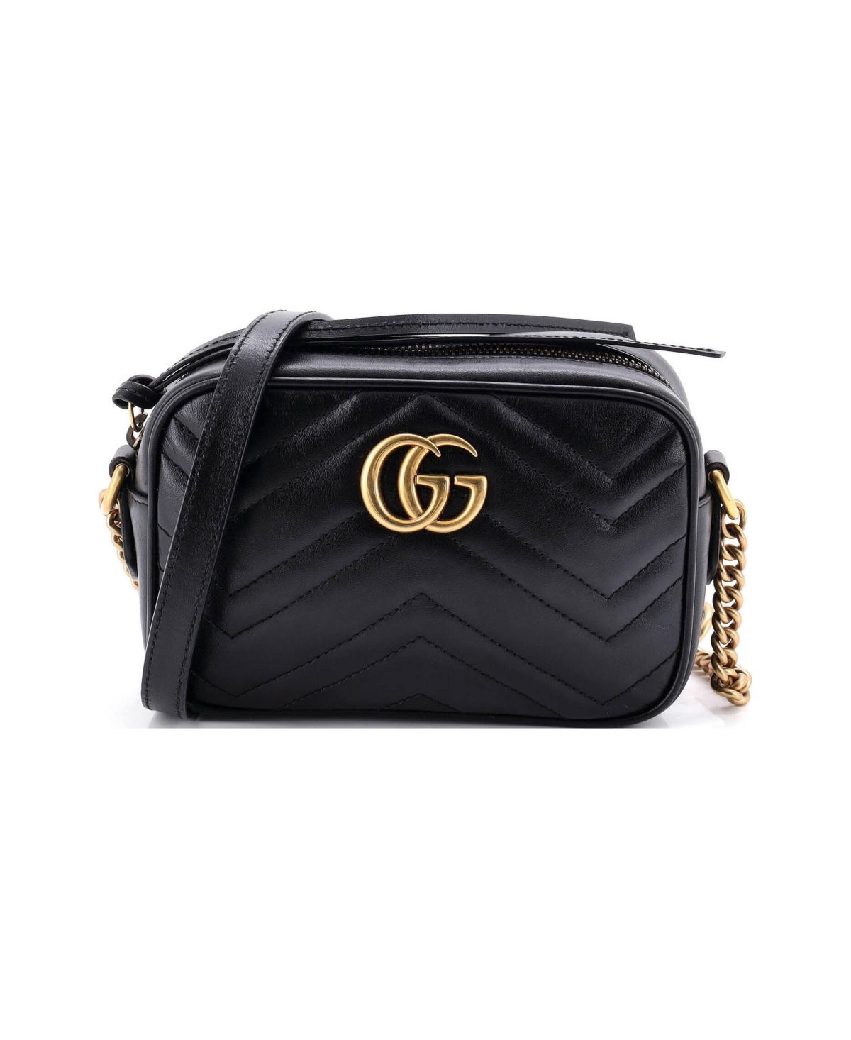 Pre-Owned Gucci Mini Gg Marmont Shoulder Bag Matelasse Leather - Black