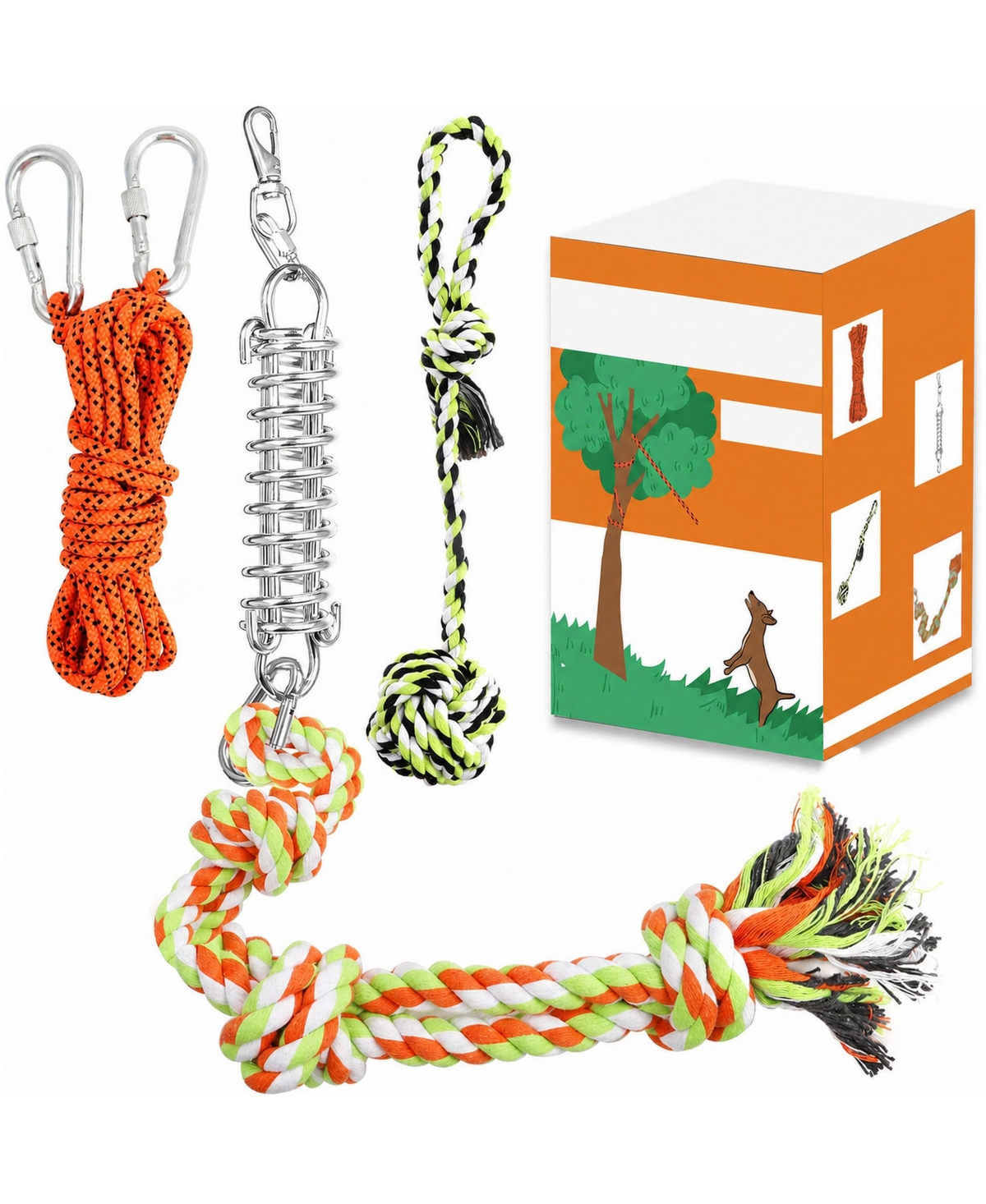 Magicorange Heavy Duty Dog Spring Pole Rope Toy with Stainless Steel Swivel - Orange