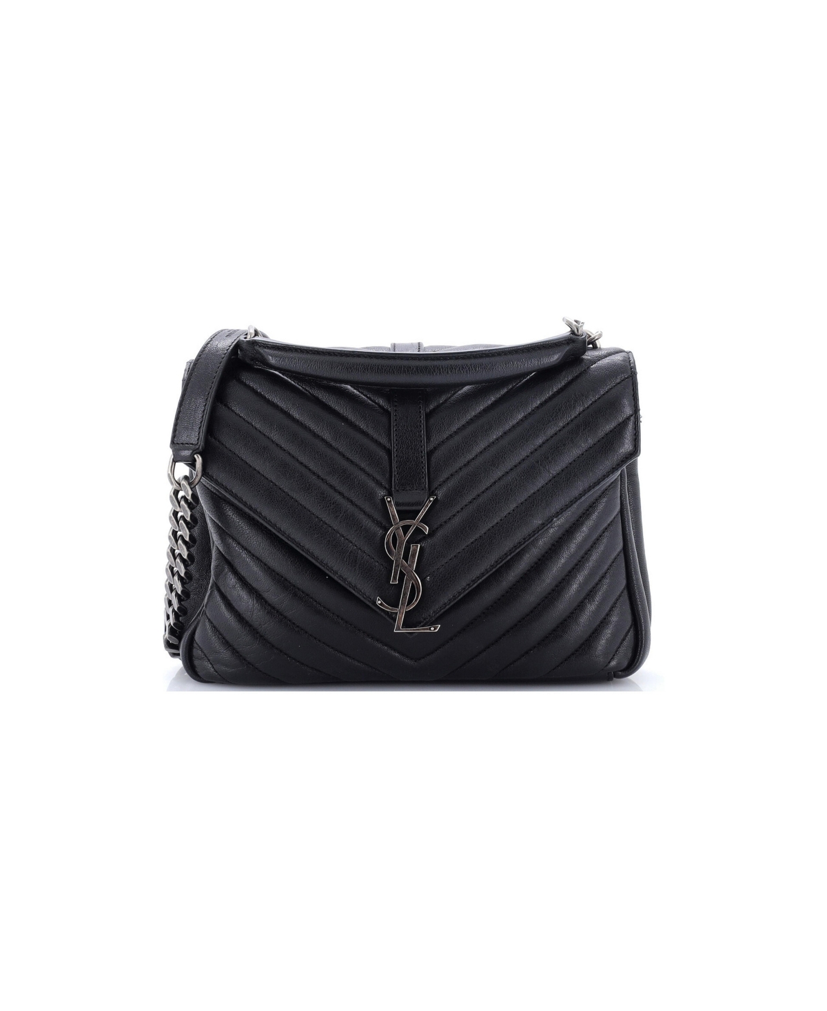 Pre-Owned Saint Laurent Medium Classic Monogram College Bag Matelasse Chevron Leather - Black