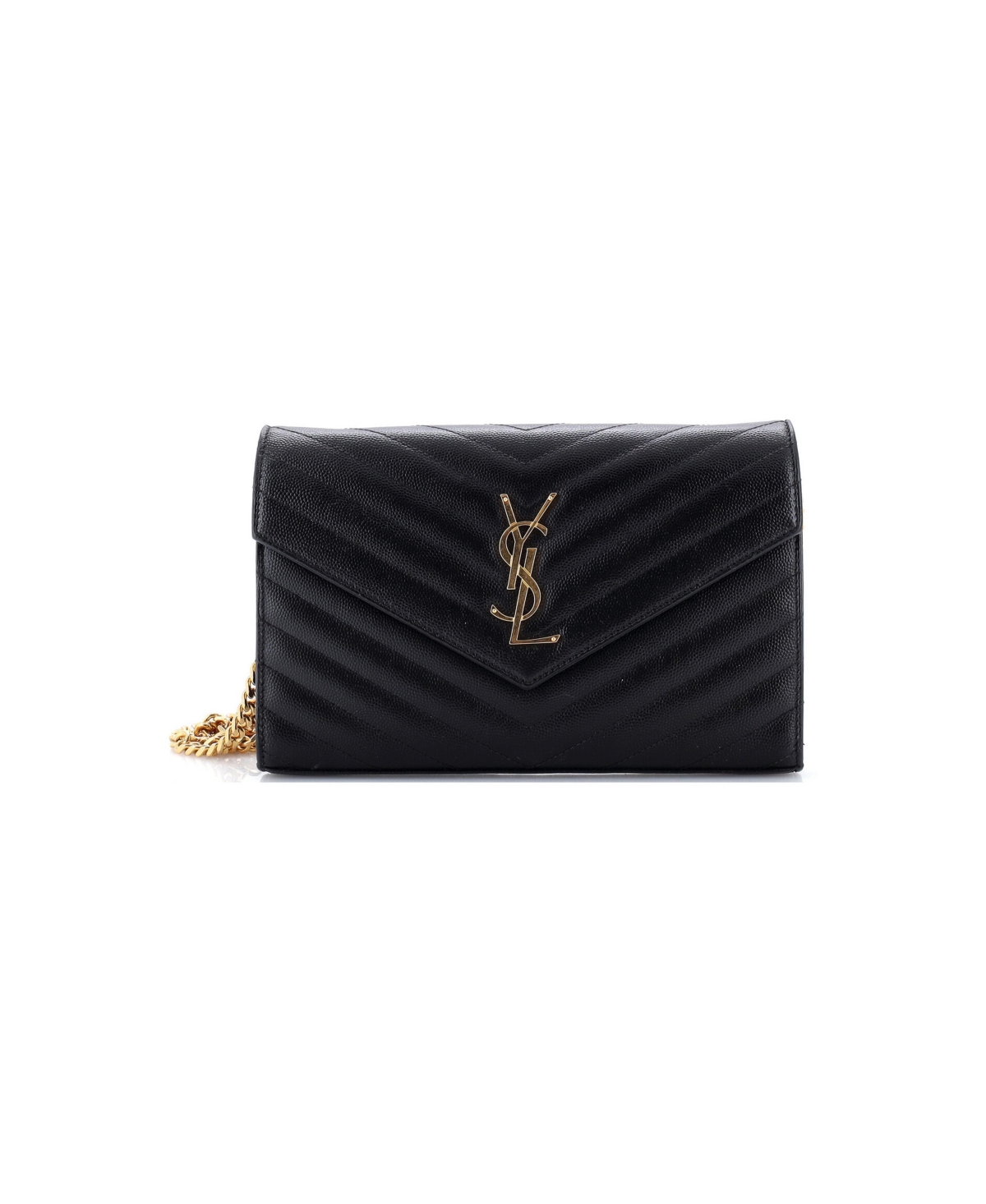 Pre-Owned Saint Laurent Medium Classic Monogram Wallet on Chain Matelasse Chevron Leather - Black