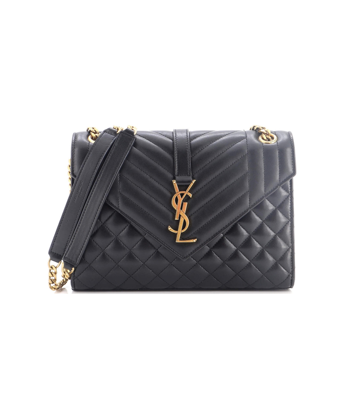 Pre-Owned Saint Laurent Medium Classic Monogram Envelope Satchel Mixed Matelasse Leather - Black