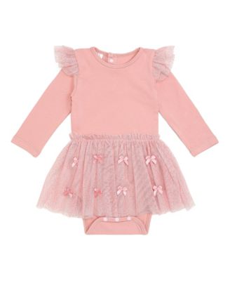 Baby Girls 0-18M Satin Bow Long Sleeve Tutu Bodysuit