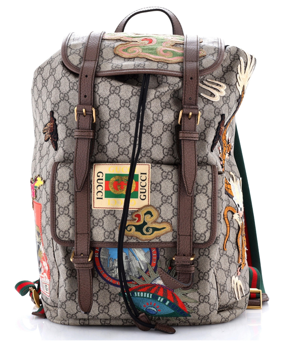 Pre-Owned Gucci Large Courrier Soft Backpack Gg Coated Canvas with Applique - Brown